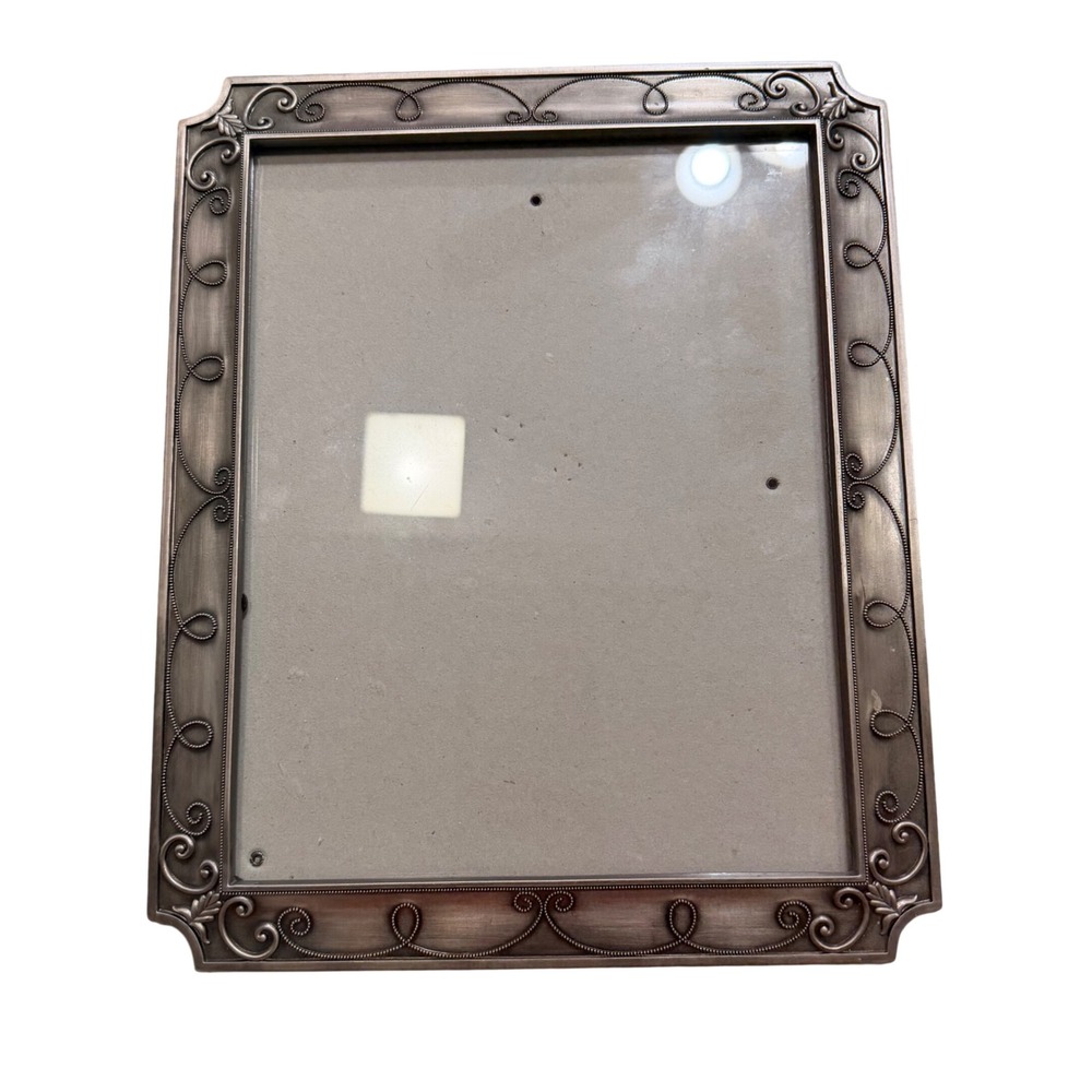 Vintage Pewter Silver Metal 5x7 Picture Frame Embossed Scroll Bead Ornate Design